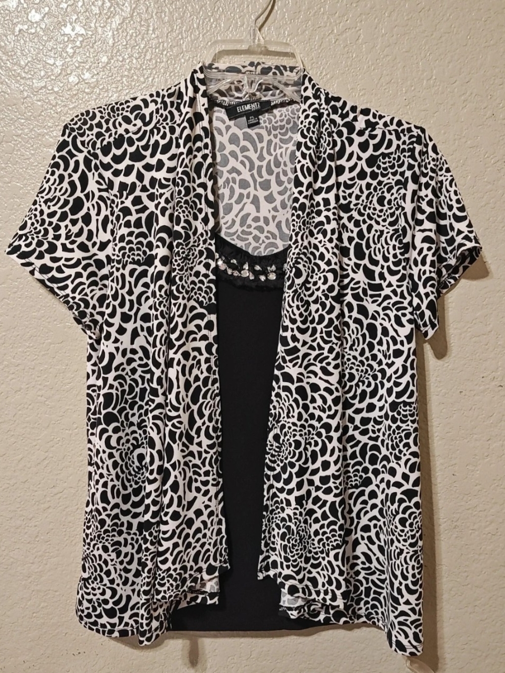 Elementz Black & White Floral Layered Open-Front Tunic